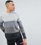 Asos Tall Striped Sweater With Mohair Wool Blend In Black And Gray - Gray