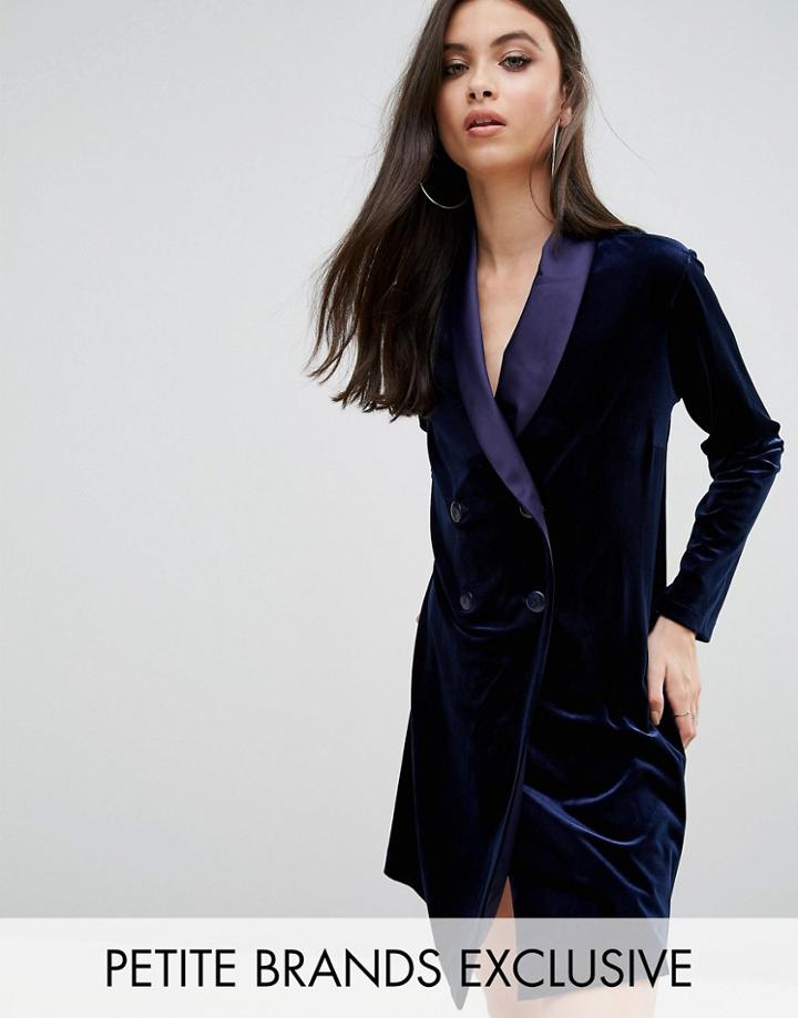 John Zack Petite Allover Velvet Mini Tuxedo Dress - Navy