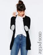 Asos Petite Swing Cardigan With Gray Oval Elbow Patch - Black