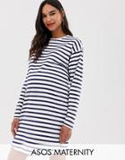 Asos Design Maternity Sweat Dress In Stripe With Long Sleeves