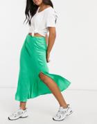 River Island Satin Side Split Midi Skirt In Green