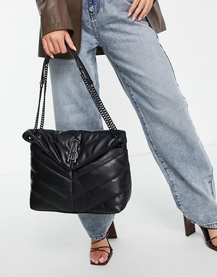 Steve Madden Bbrita Quilted Chain Handle Shoulder Bag In Black