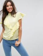 Asos Ruffle Blouse With High Neck - Yellow