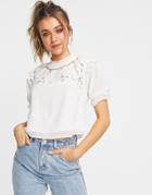 Hope & Ivy Oversized Collar Blouse With Broderie In Ivory-white