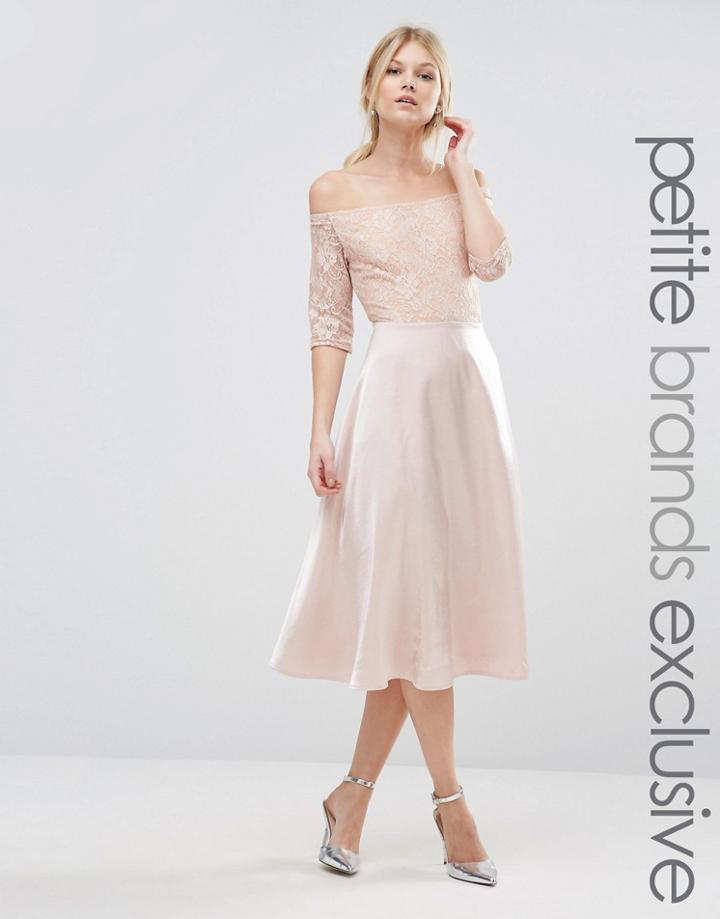 True Decadence Petite Lace Bardot Midi Prom Dress - Beige