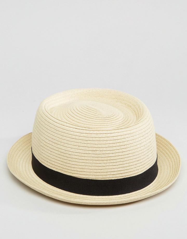 Asos Straw Pork Pie Hat In Beige - Beige