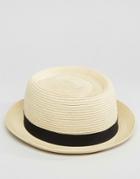 Asos Straw Pork Pie Hat In Beige - Beige