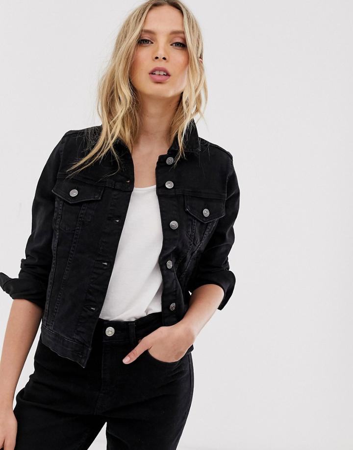 Mango Denim Jacket In Washed Black