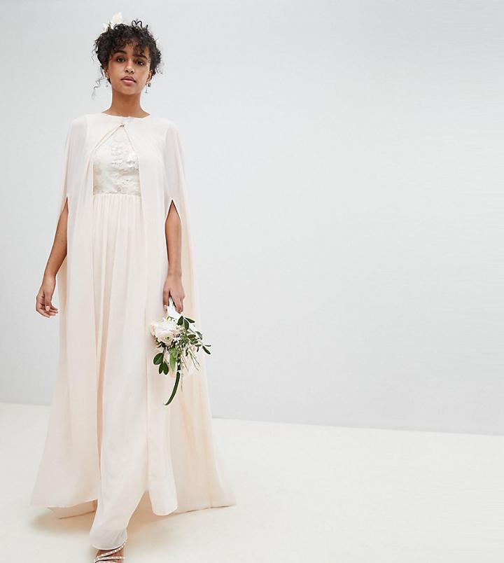 Tfnc Chiffon Maxi Bridesmaid Cape Cover Up - Pink