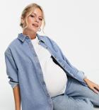 Asos Design Maternity Denim 'original' Shirt In Midwash-blues