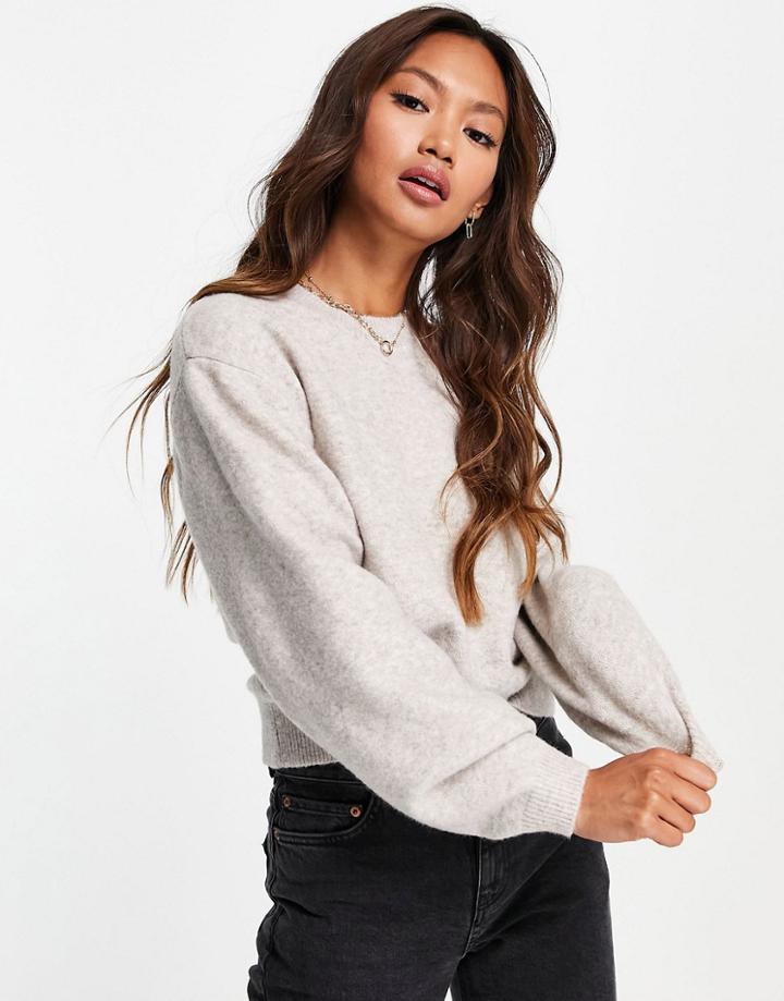 & Other Stories Round Neck Balloon Sleeve Sweater In Gray-grey