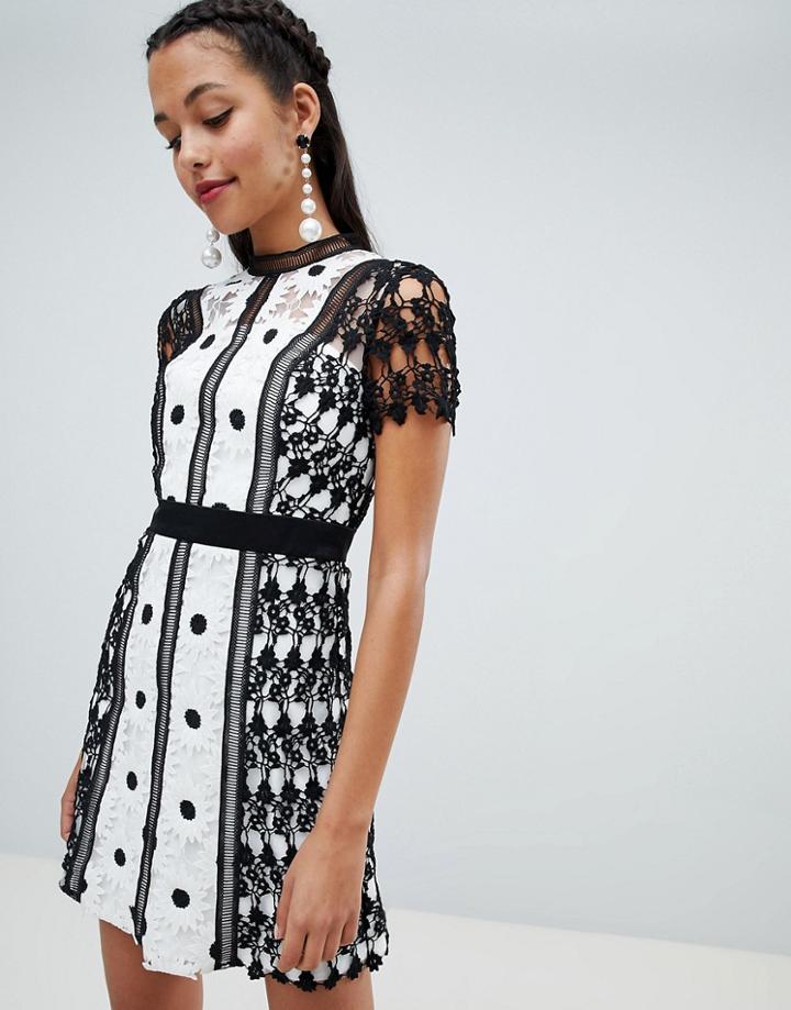 Chi Chi London Lace Applique A Line Dress - Black