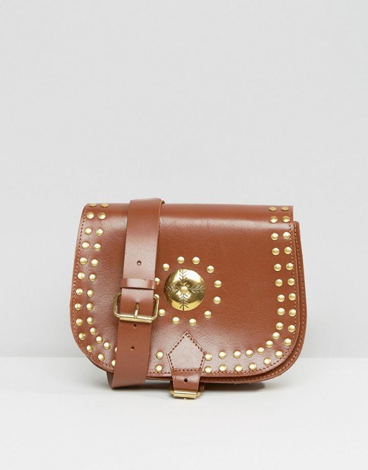 Park Lane Studded Saddle Shoulder Bag - Tan