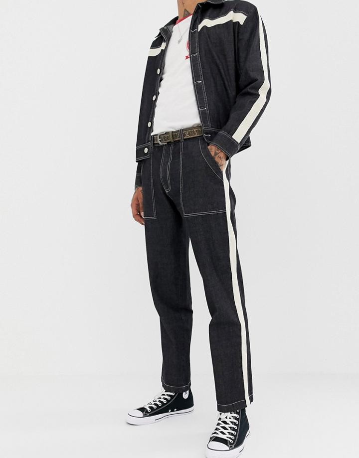 Sacred Hawk Tapered Jeans With Side Stripe - Black
