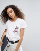 New Love Club Skate Kitty Dip Hem Oversize T Shirt - White