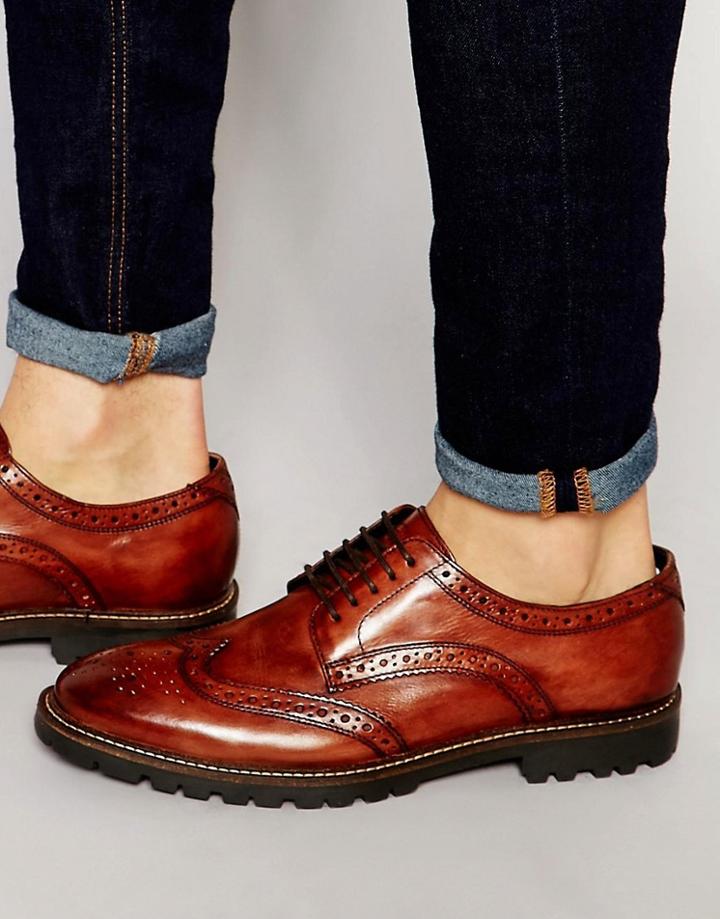 Base London Trench Leather Derby Brogue Shoes - Tan