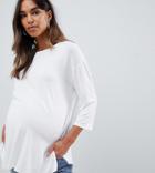 Asos Design Maternity Top With 3/4 Sleeves In Drapey Fabric In White