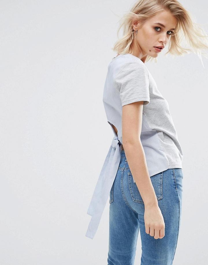 New Look Stripe Knot Back Top - Gray