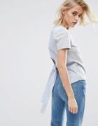 New Look Stripe Knot Back Top - Gray