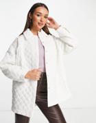 Topshop Textured Quilted Coat In White