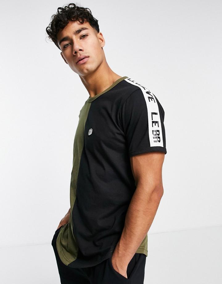 Le Breve Lounge Joker T-shirt In Khaki And Black - Part Of A Set-green