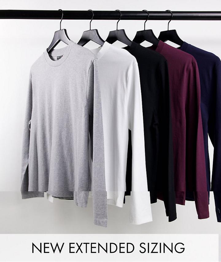 Asos Design 5 Pack Organic Blend Long Sleeve T-shirt In Multi