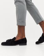 Boohooman Faux Suede Loafers With Tassels In Black - Black