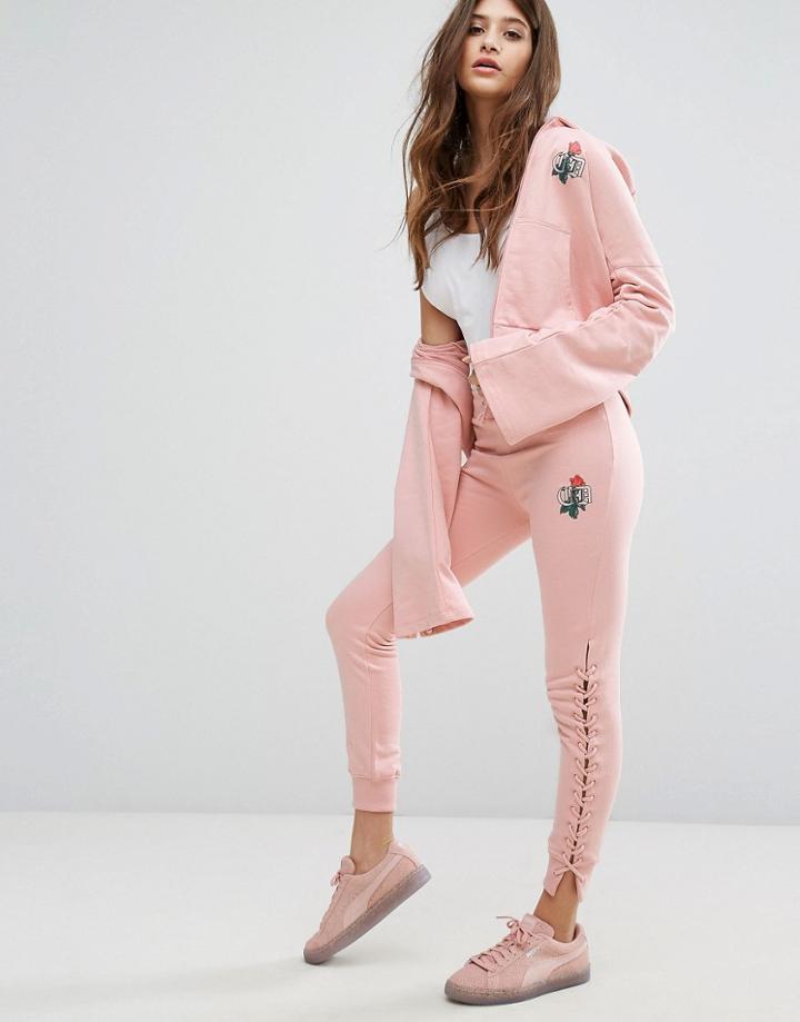 Criminal Damage Lace Up Leg Sweat Pants - Pink
