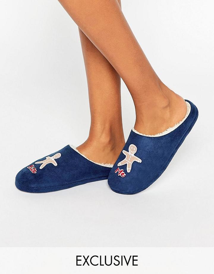 Daisy Street Bite Me Slippers - Navy