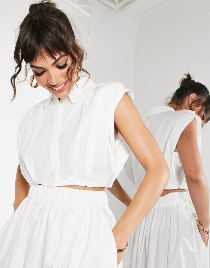 Asos Edition Pleated Crop Shirt In White