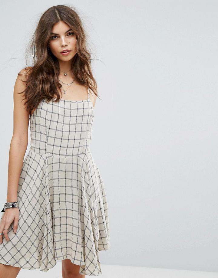 Lira Wide Check Beach Dress - Beige