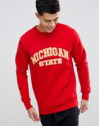 Boohooman Sweat With Michigan Applique In Red - Red