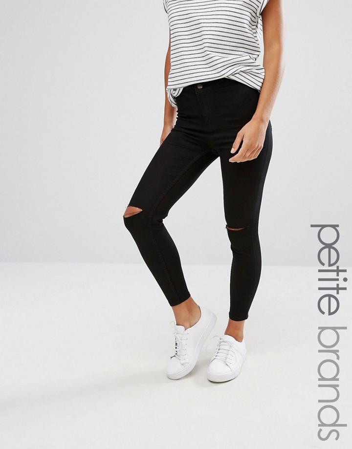 New Look Petite Slash Knee Skinny Jeans - Black