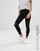 New Look Petite Slash Knee Skinny Jeans - Black