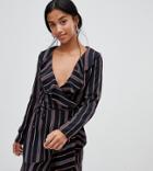 Parisian Petite Stripe Print Wrap Dress With Frill-multi