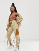 Zya Ruched Track Pants With Contrast Pockets - Beige