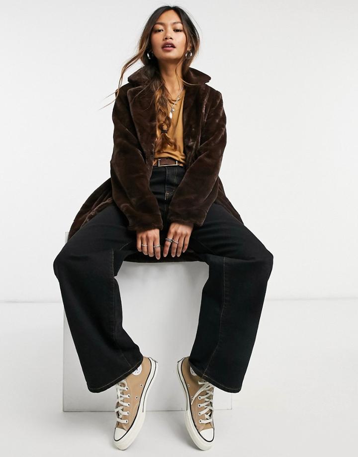 Object Faux Fur Coat In Brown