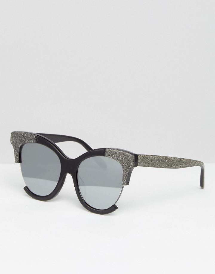 Vow London Handmade Cut Away Side Cat Eye Sunglasses - Silver Glitter