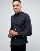 Asos Super Skinny Oxford Shirt With Grandad Collar In Navy - Navy