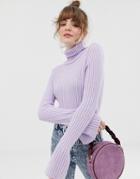 Asos Design Rib Roll Neck Sweater - Purple