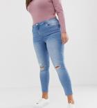 Urban Bliss Plus High Waist Skinny Jean With Distressed Hem Detail-blue