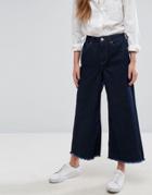 Only Wide Cropped Jeans With Raw Hem - Blue