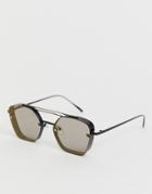 Asos Design Navigator Sunglasses With Full Capping In Shiny Black With Green Lenses - Black