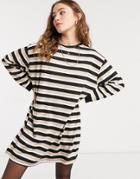 Asos Design Oversized Long Sleeve T-shirt Dress In Camel Stripe-multi