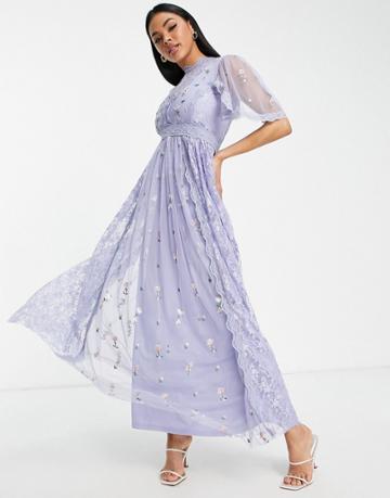 Frock And Frill Bridesmaid Maxi Dress In Floral Powder Blue