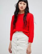 Weekday Boucle Knit Crop Sweater - Red