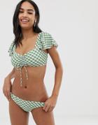 Fashion Union Sage Apple Check Bikini Top In Multi - Multi