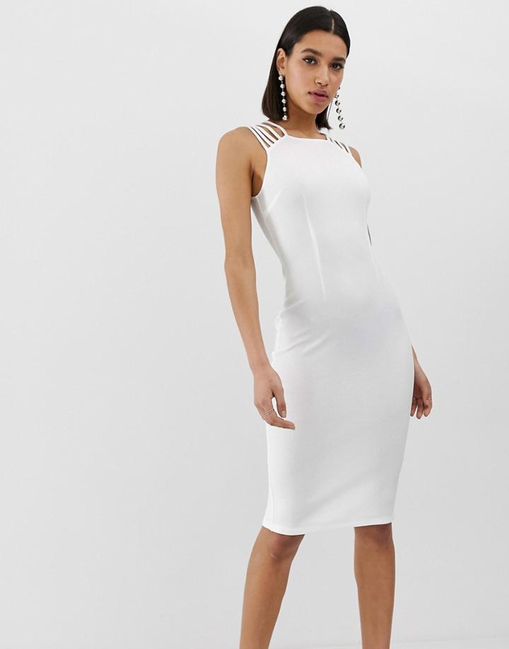 Ax Paris Strap Detail Bodycon Dress In White