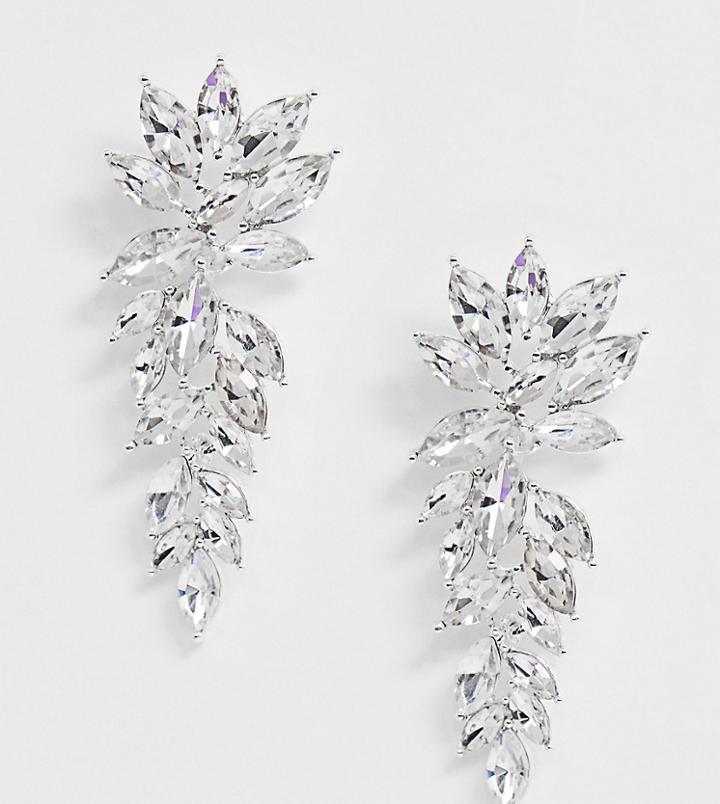 True Decadence Exclusive Rhinestone Leaf Drop Earrings-silver