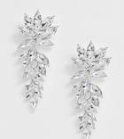 True Decadence Exclusive Rhinestone Leaf Drop Earrings-silver